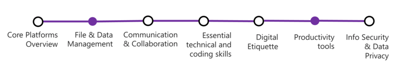 A stylised tube map line highlighting skills such as file management, collaboration, coding, and productivity.
